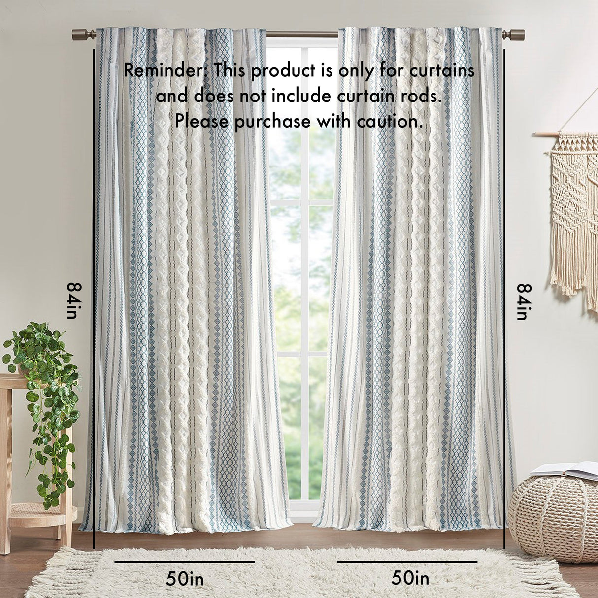 Cotton printed curtain panel with chenille stripe and lining