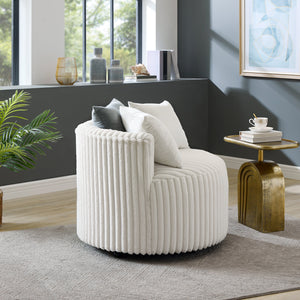 Malna Plush Wide Wale Corduroy Upholstered Barrel Accent Chair with Wheels