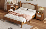 Queen Size Wooden Platform Bed with Natural Rattan Headboard