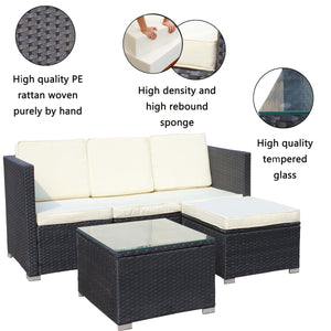Outdoor 5-Piece PE Rattan Wicker Patio Sofa Set with Coffee Table