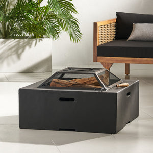 Outdoor Square Mgo Wood Burning Fire Pit - Dark Gray