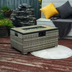 32" Propane Gas Fire Pit Table with Wicker Base and Propane Tank Cover