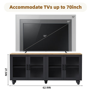 ON-TREND Farmhouse TV Stand with Tempered Glass Doors
