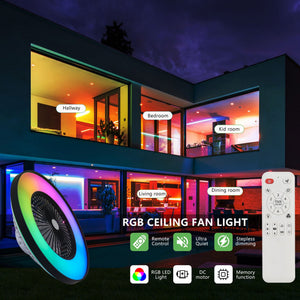 23-Inch Black Ceiling Fan Light with LED RGB - Modern Living Room Lighting