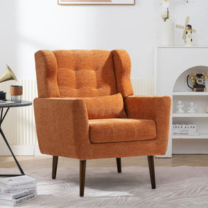 Modern Accent Chair, Arm Chairs For Living Room, Upholstered Mordern Armchair, Comfy Soft Padded Lounge Chair In Small Space, Bedroom, With Pillow, Solid Wood Leg