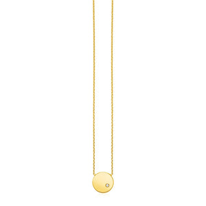 14k Yellow Gold Necklace with Polished Round Pendant with Diamond