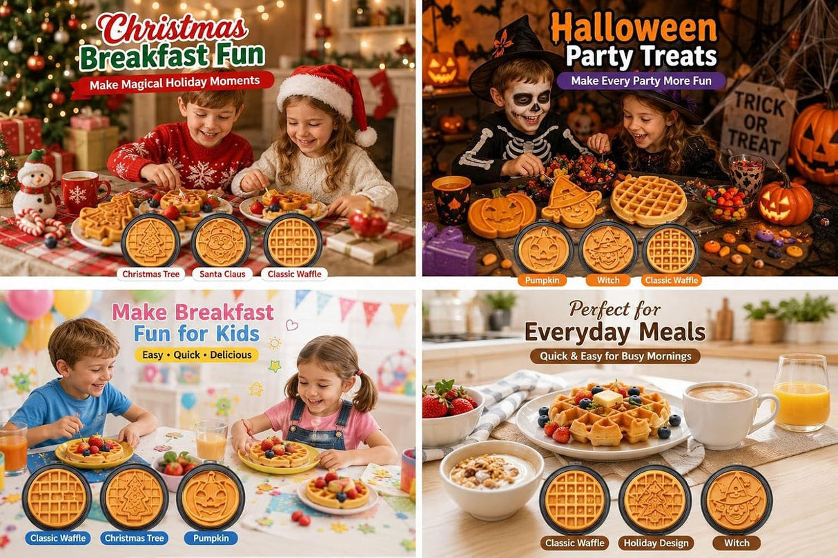 4" Kids Mini Waffle Maker - Waffle Iron with 6PCS Removable Plates