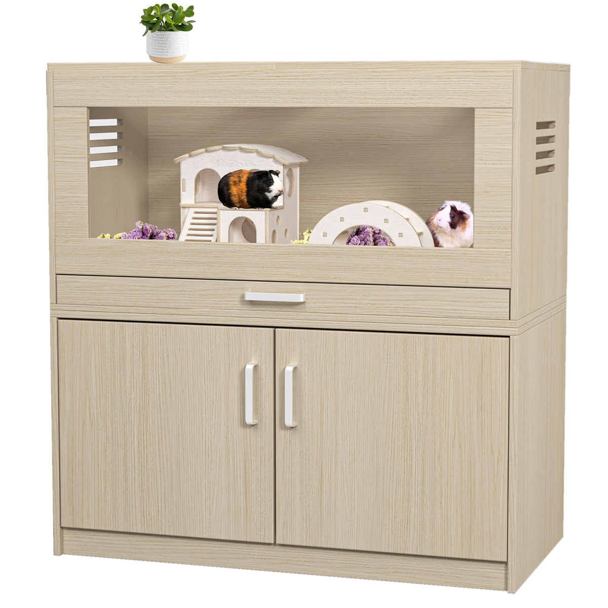Guinea Pig Cages, Hamster Cage Wood With Independent Storage Cabinet, House For Rat Chinchilla With Guinea Pig Hutch And Bridge, Openable Top With Acrylic Sheets