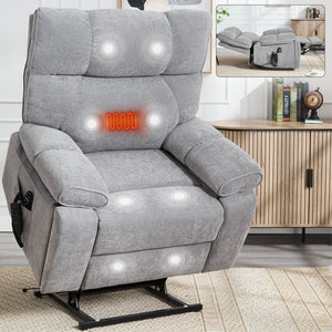 Grey Heat Massage Dual Motor Power Lift Recliner with Chenille Upholstery - Grey