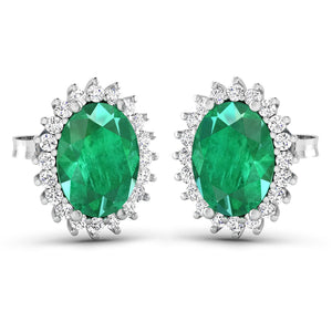 2.66 Carat Genuine Zambian Emerald and White Diamond 14K White Gold Earrings
