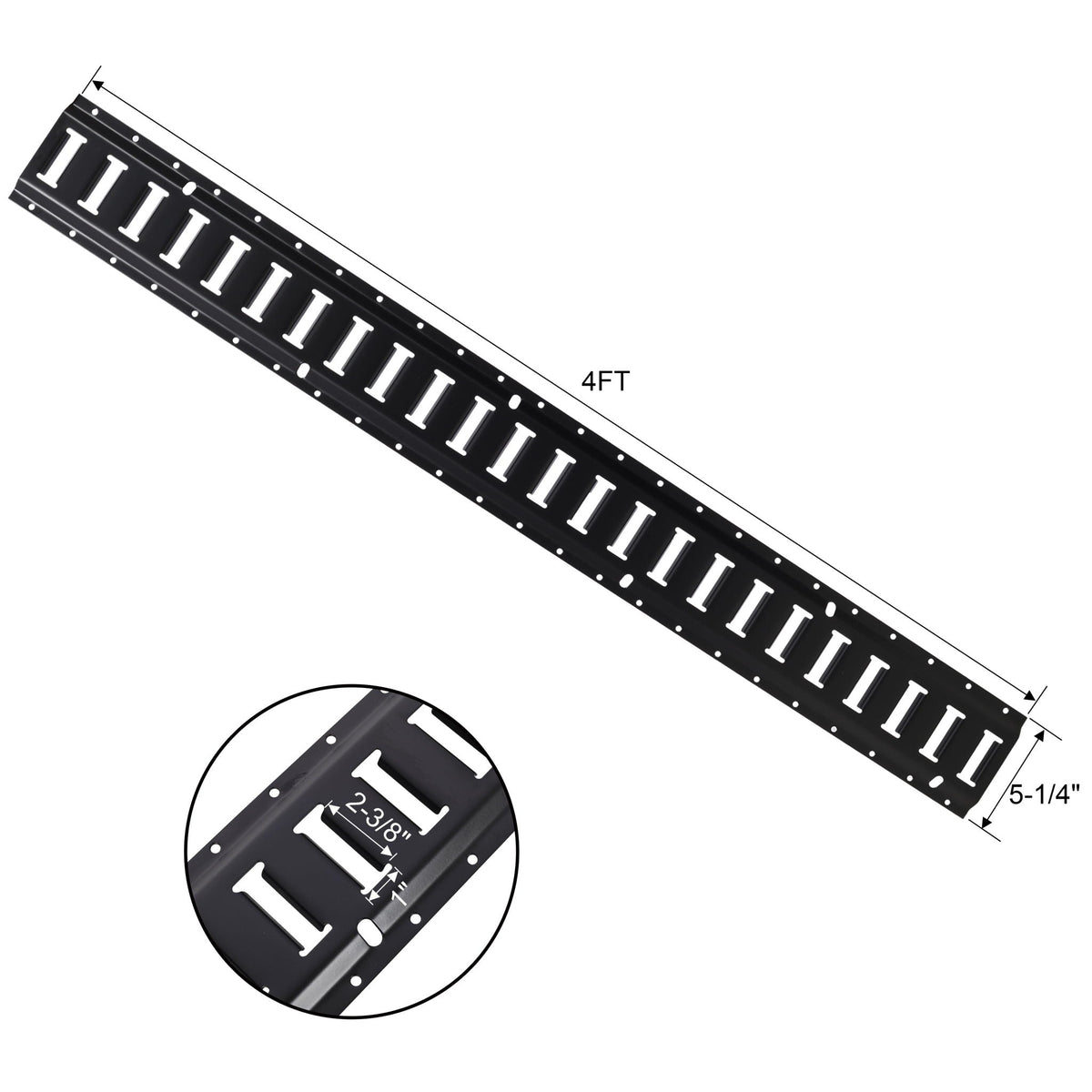 Heavy Duty E Track Tie-Down Rail Kit with Steel O-Ring Anchors - Black