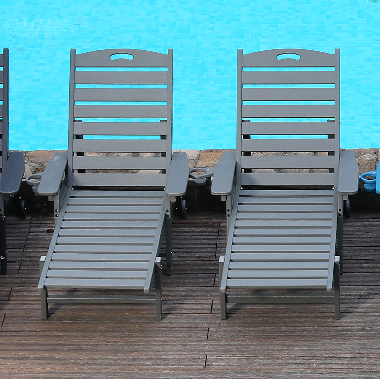 HDPE Chaise Lounge Chair Outdoor, Pool Lounge Chairs with 4-Position Adjustable Backrest, Supports Up to 360 LBS for Patio Poolside Deck Beach Backyard (grey)