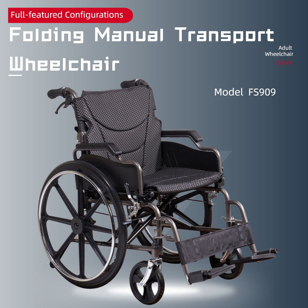 Heavy-Duty Manual Wheelchair for Adults with Double X Support - Black or Pearl Silver