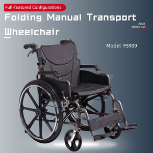Heavy-Duty Manual Wheelchair for Adults with Double X Support - Black or Pearl Silver