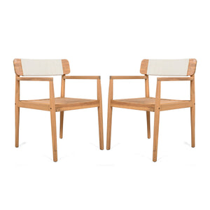 Creative Braided Acacia Wood Outdoor Dining Chairs with Armrests – Set of 2