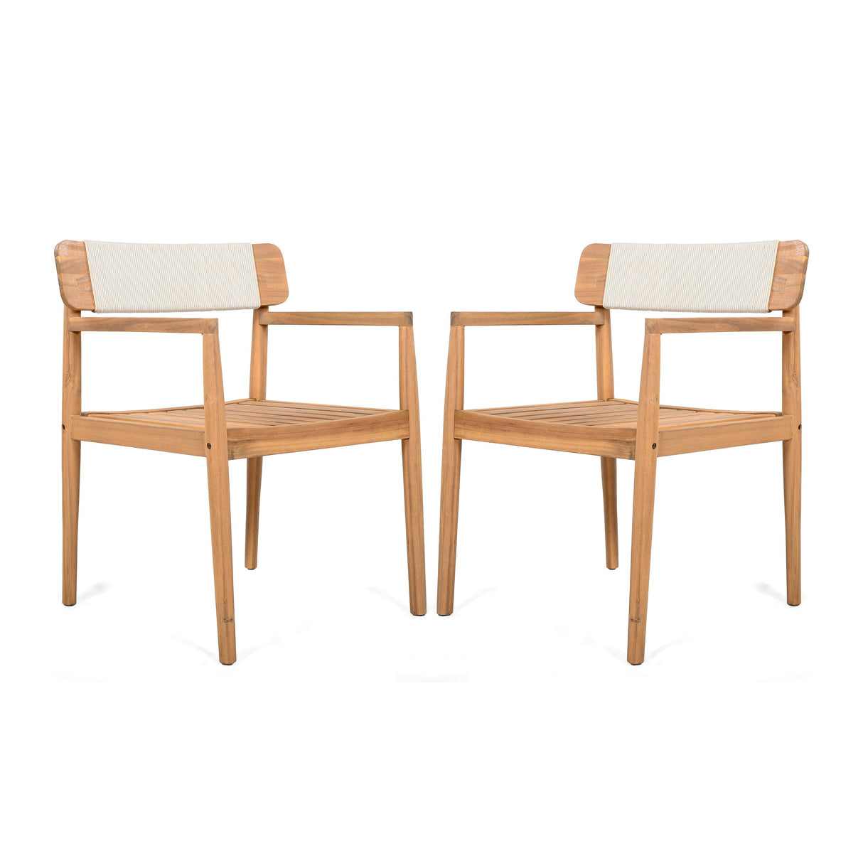 Creative Braided Acacia Wood Outdoor Dining Chairs with Armrests – Set of 2