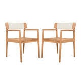 Creative Braided Acacia Wood Outdoor Dining Chairs with Armrests – Set of 2