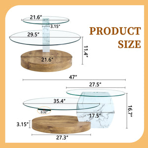 Contemporary Artistic Double Layer Coffee Table, Tempered Glass Top