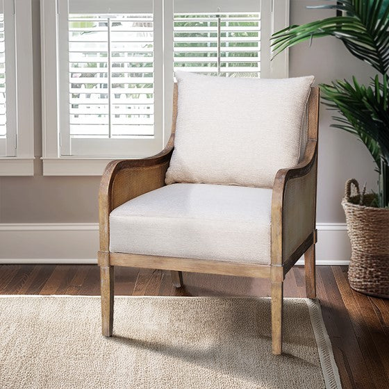 Upholstered Accent Chair with Removable Back Cushion and Curved Arms