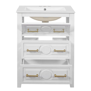 Bathroom Vanity With Sink, Free Standing Single Set, 3 Drawer Storage Cabinet