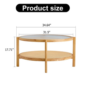Modern Style Circular Double Layer Tea Table With Rattan Weave