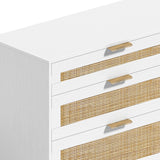 White Rattan Dresser with 6 Drawers, Metal Handles & Wood Legs