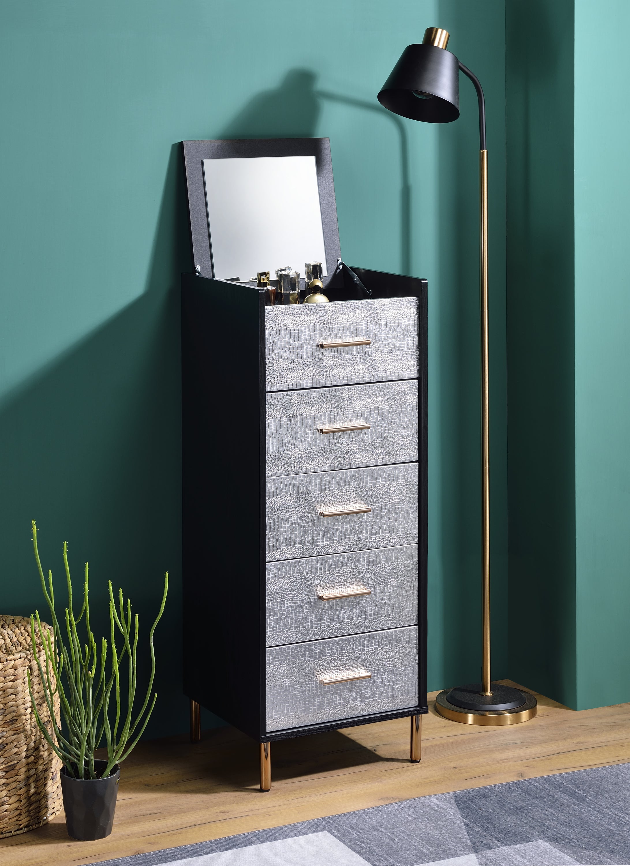 Myles-Jewelry-Armoire,-Black,-Silver-&-Gold-Finish-AC01167-Jewelry-Boxes-&-Organizers