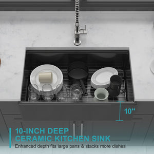 Porcelain Ceramic Farmhouse Sink Workstation With Reversible Apron Design - Single Bowl