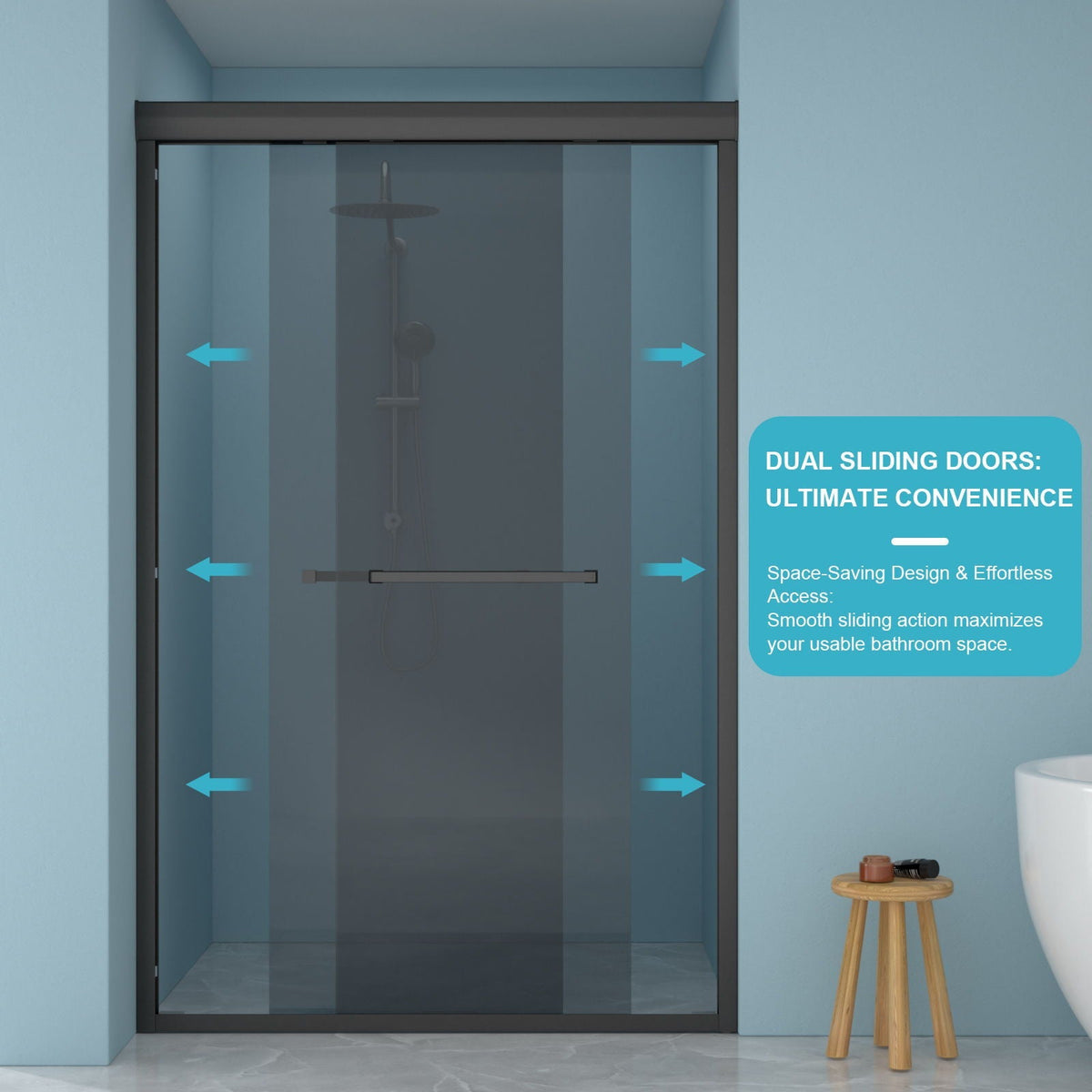 Double Sliding Glass Shower Door 8Mm Tempered Glass With Stainless Steel Frame - Matte Black