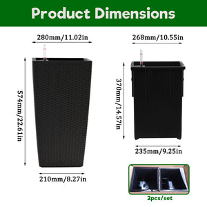 Pack of 2 Square Planters with Automatic Watering System