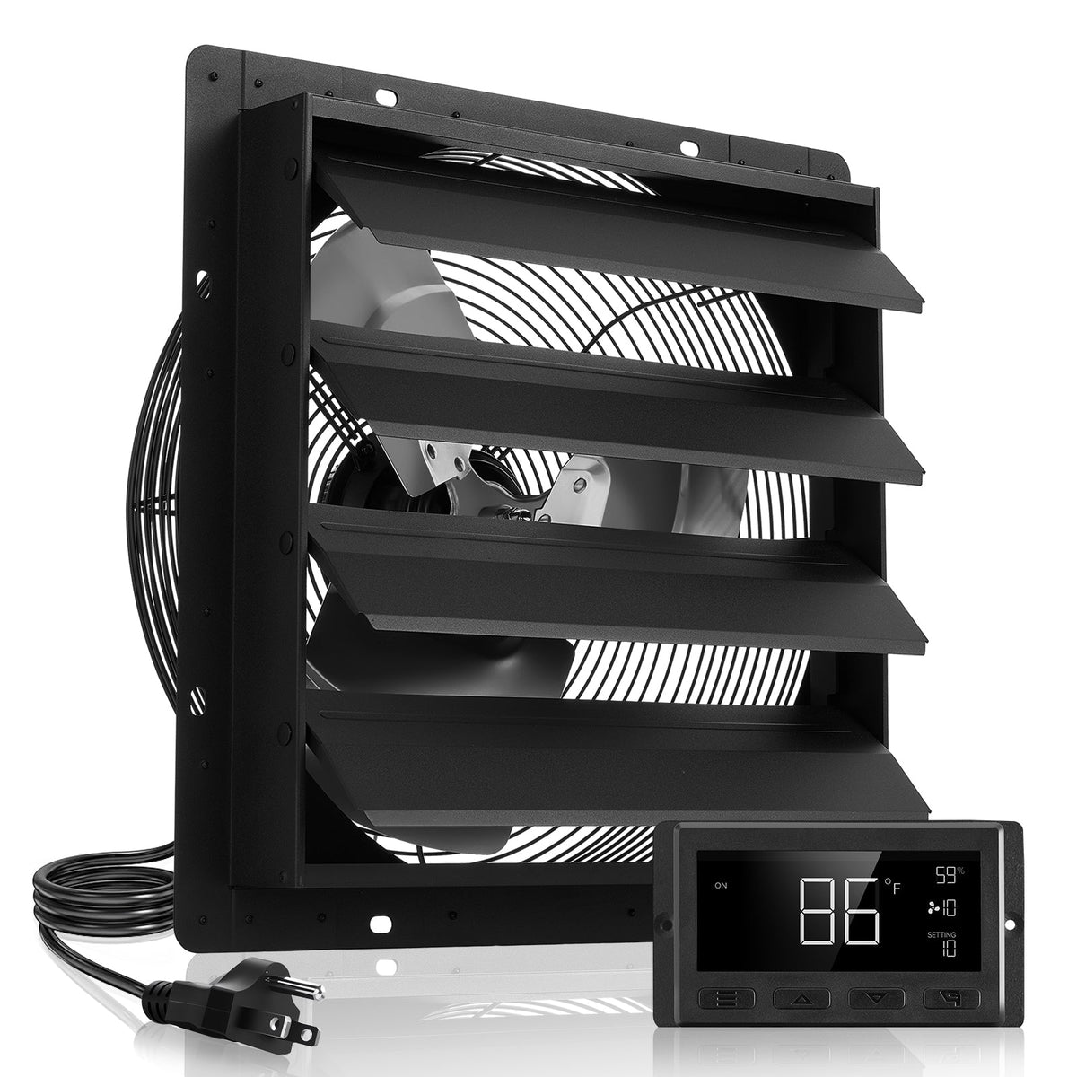 16 Inch Shutter Exhaust Fan with Smart Temperature Control - Metal