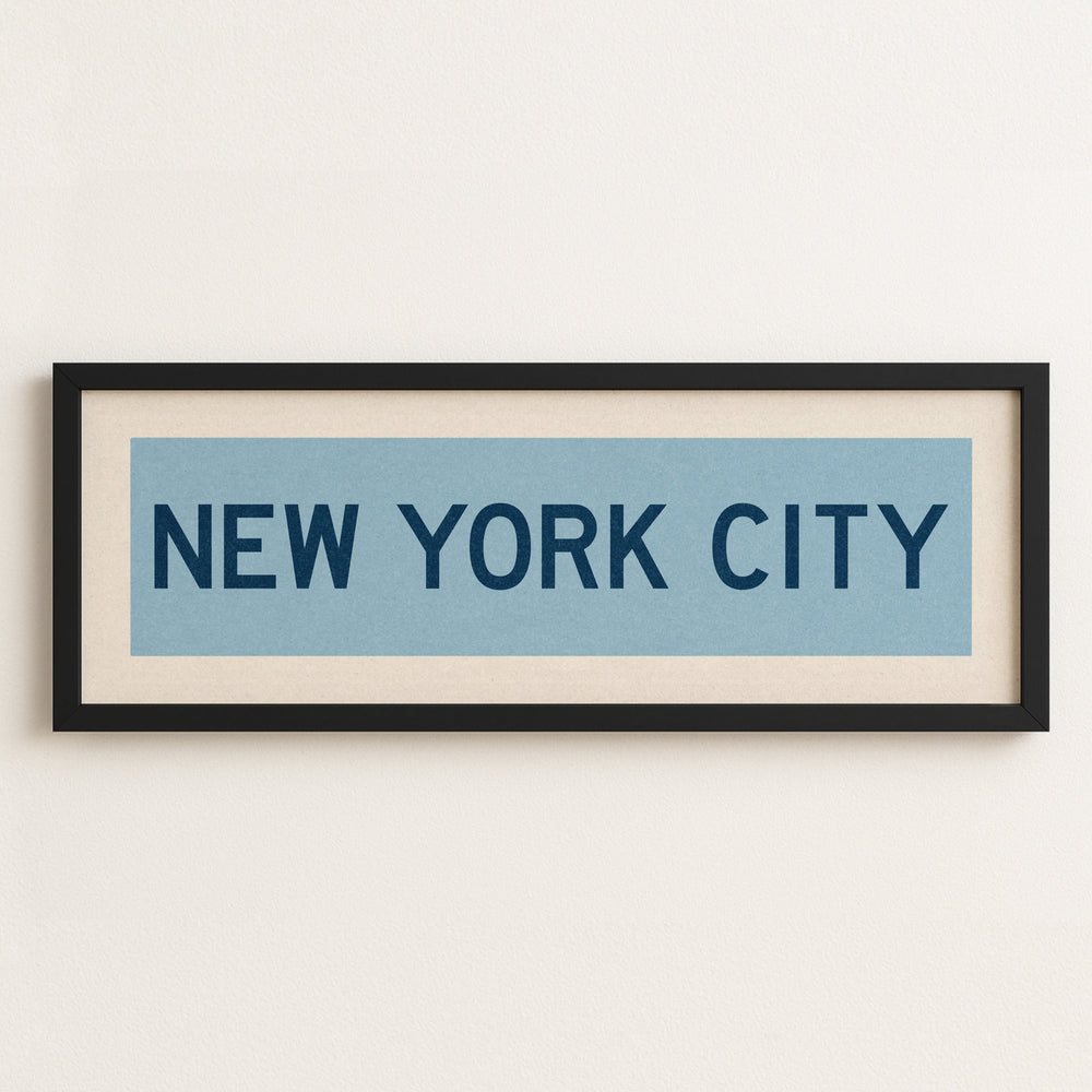 Framed New York City Columbia Blue and Navy Bus Scroll