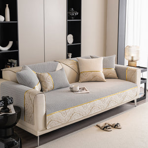 Non-Slip Couch Cover with Gold Trim, Sofa Slipcover for Sectional & Loveseat
