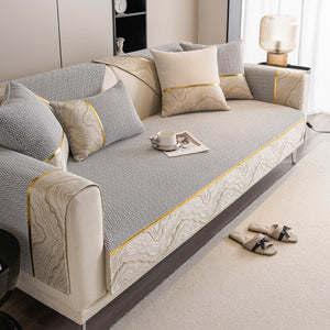Non-Slip Couch Cover with Gold Trim, Sofa Slipcover for Sectional & Loveseat