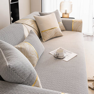 Non-Slip Couch Cover with Gold Trim, Sofa Slipcover for Sectional & Loveseat