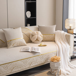 Non-Slip Couch Cover with Gold Trim, Sofa Slipcover for Sectional & Loveseat