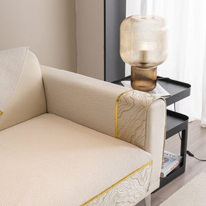 Non-Slip Couch Cover with Gold Trim, Sofa Slipcover for Sectional & Loveseat