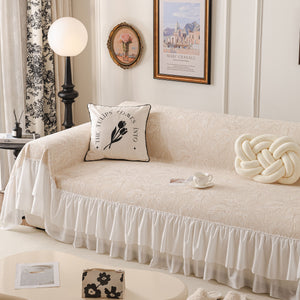 French Chic Style Ruffle Floral Cover Throws for Sofas, Decorative Couch Covers