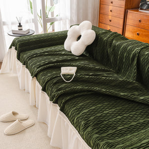 Soft Warm Flannel Couch Cover Throw Blanket with French Flounce, Beautiful Furniture Throws for Sofas