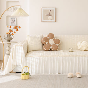 Soft Warm Flannel Couch Cover Throw Blanket with French Flounce, Beautiful Furniture Throws for Sofas