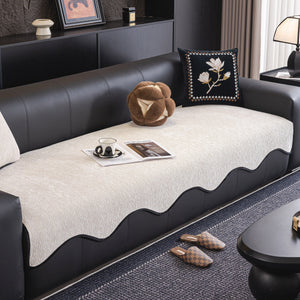Chenille Couch Cover with Scalloped Edge, Non-Slip Modular Slipcover