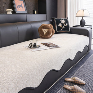 Chenille Couch Cover with Scalloped Edge, Non-Slip Modular Slipcover