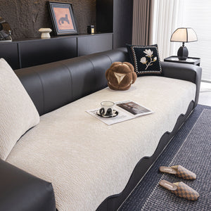 Chenille Couch Cover with Scalloped Edge, Non-Slip Modular Slipcover