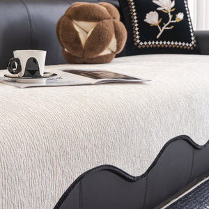 Chenille Couch Cover with Scalloped Edge, Non-Slip Modular Slipcover