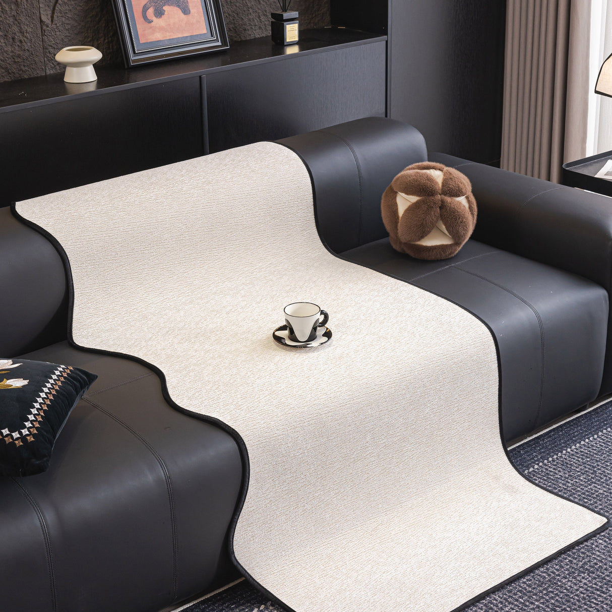 Chenille Couch Cover with Scalloped Edge, Non-Slip Modular Slipcover