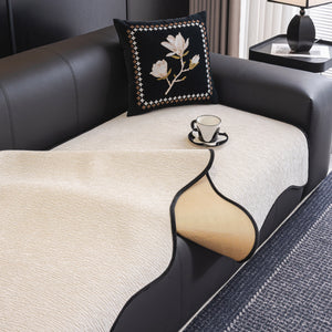 Chenille Couch Cover with Scalloped Edge, Non-Slip Modular Slipcover