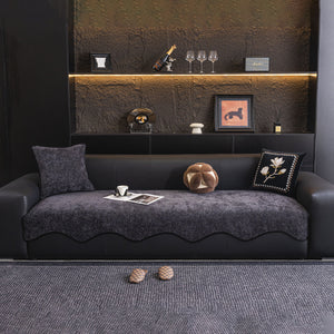 Chenille Couch Cover with Scalloped Edge, Non-Slip Modular Slipcover