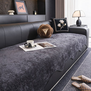 Chenille Couch Cover with Scalloped Edge, Non-Slip Modular Slipcover