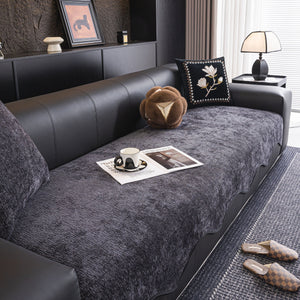 Chenille Couch Cover with Scalloped Edge, Non-Slip Modular Slipcover