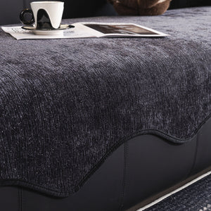 Chenille Couch Cover with Scalloped Edge, Non-Slip Modular Slipcover